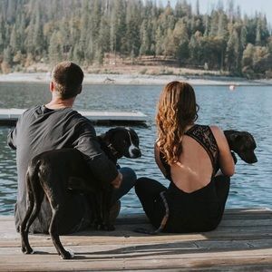 Lulus black lace open back maxi dress S tassel